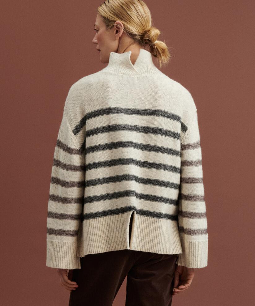 pull à col roulé en laine mélangée, Whc/blk/coffe