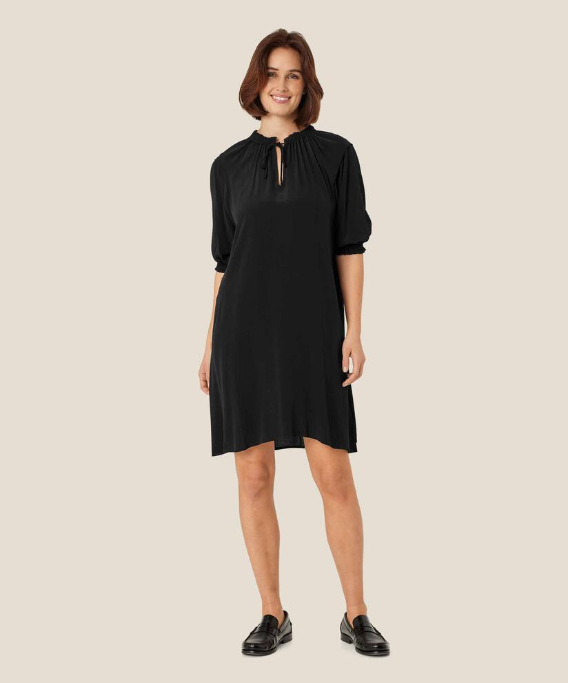 robe en viscose avec liens et détails volants, Black