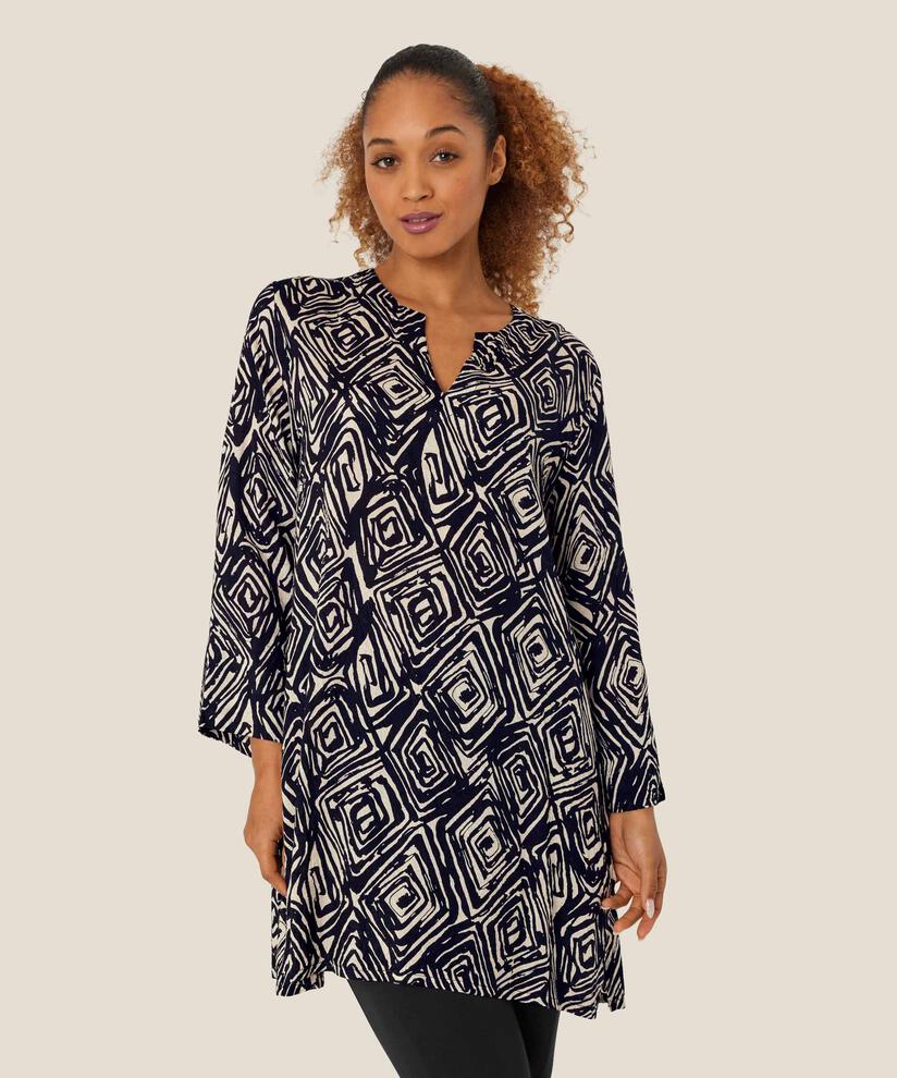 tunique en viscose imprimée à manches trois-quarts, Black