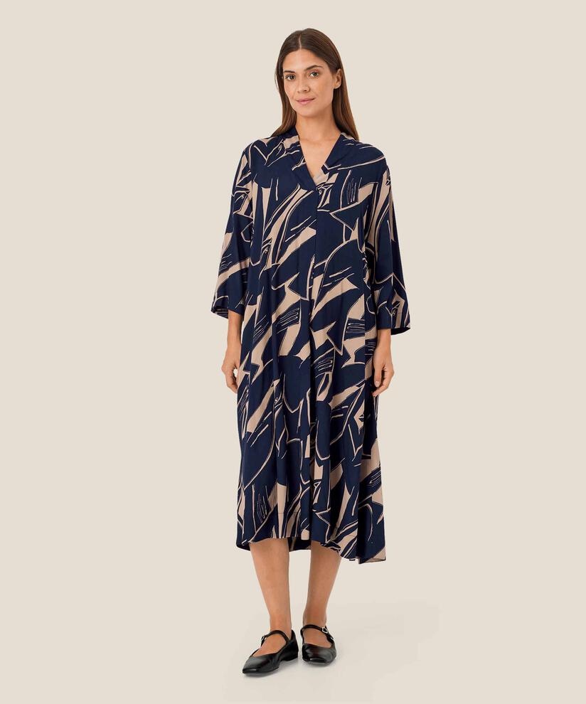 robe en viscose avec col en V et manches 3/4, Navy Blazer