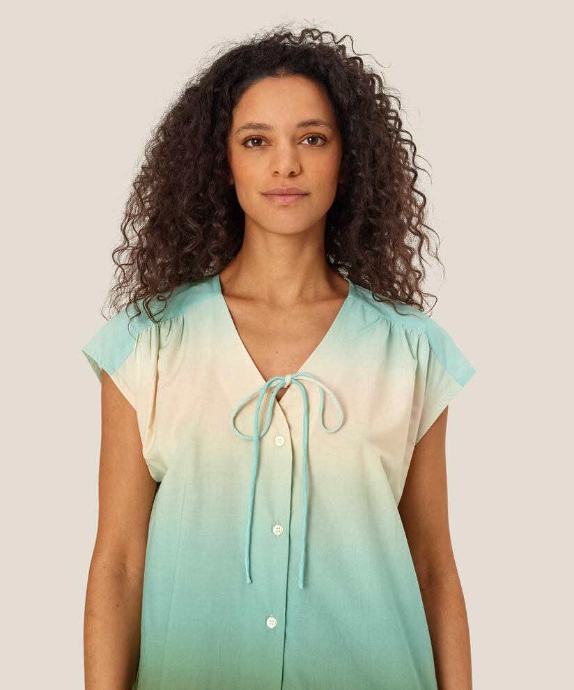 robe boutonnée en coton avec lien au cou, P. Turquoise