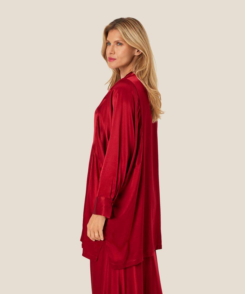 Tunique en satin de viscose avec décolleté en V profond, Red Dahlia