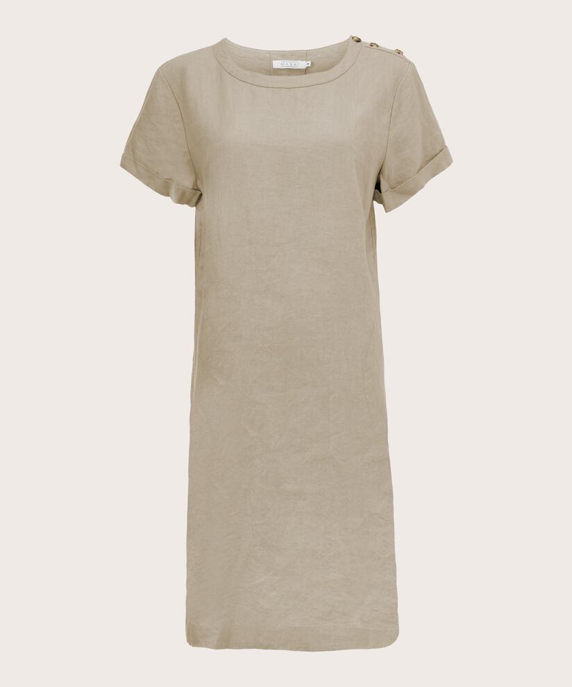 robe à manches courtes en lin avec bouton, Natural