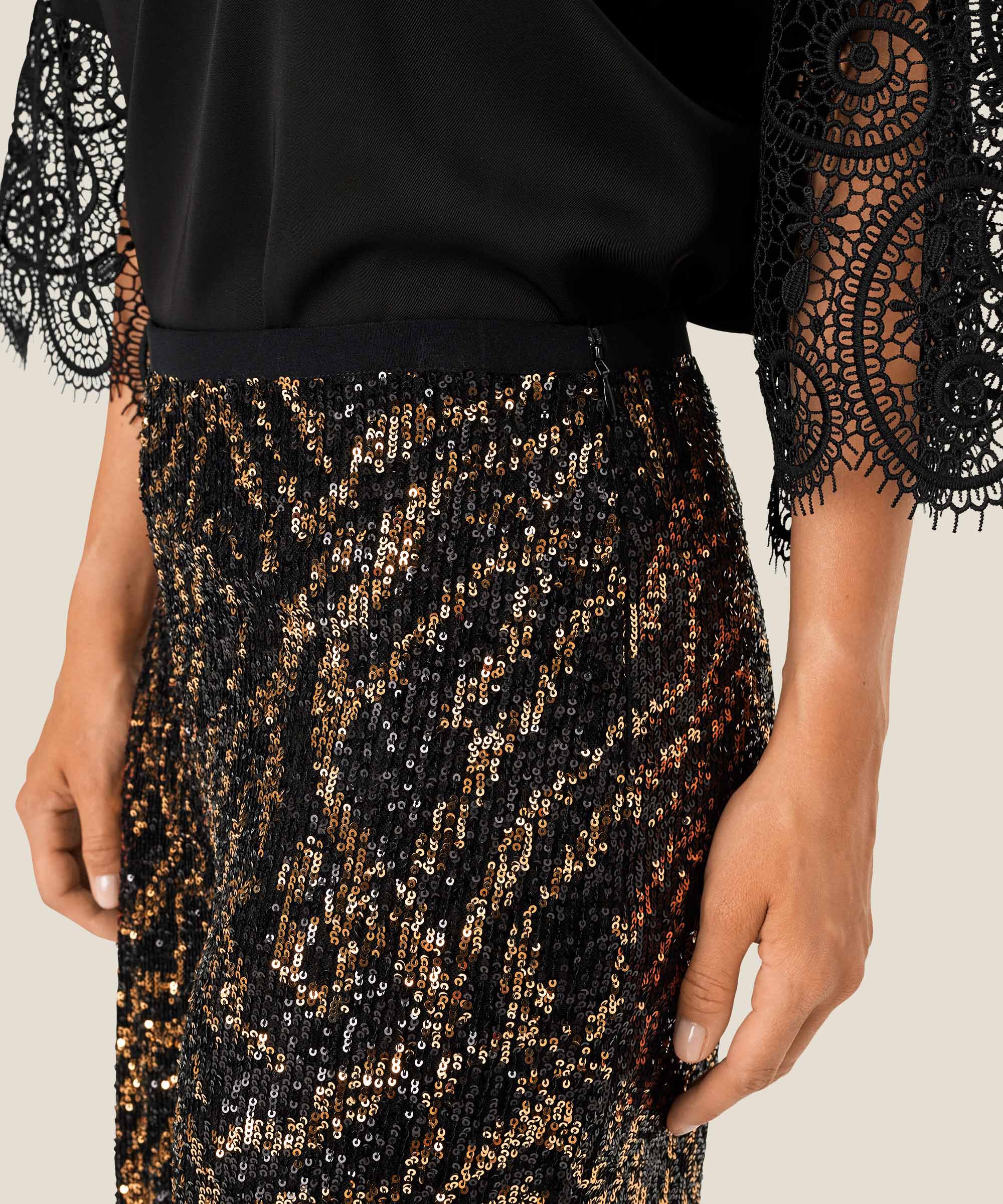 pantalon à paillettes avec élastique et zip caché, Black