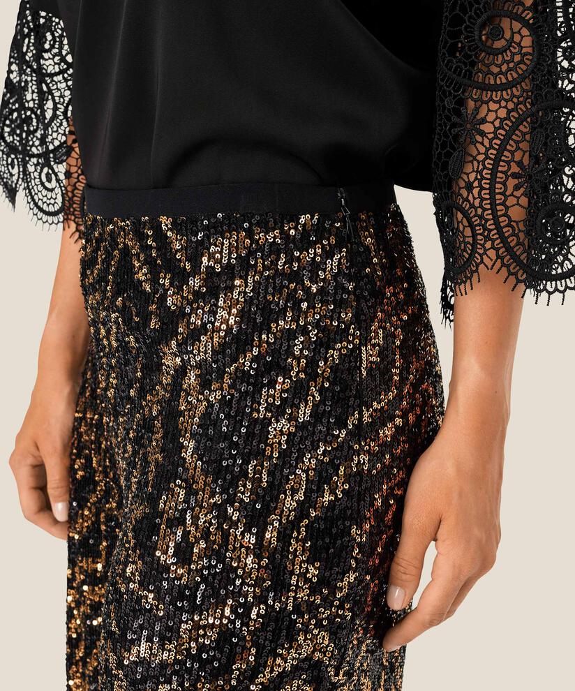pantalon à paillettes avec élastique et zip caché, Black