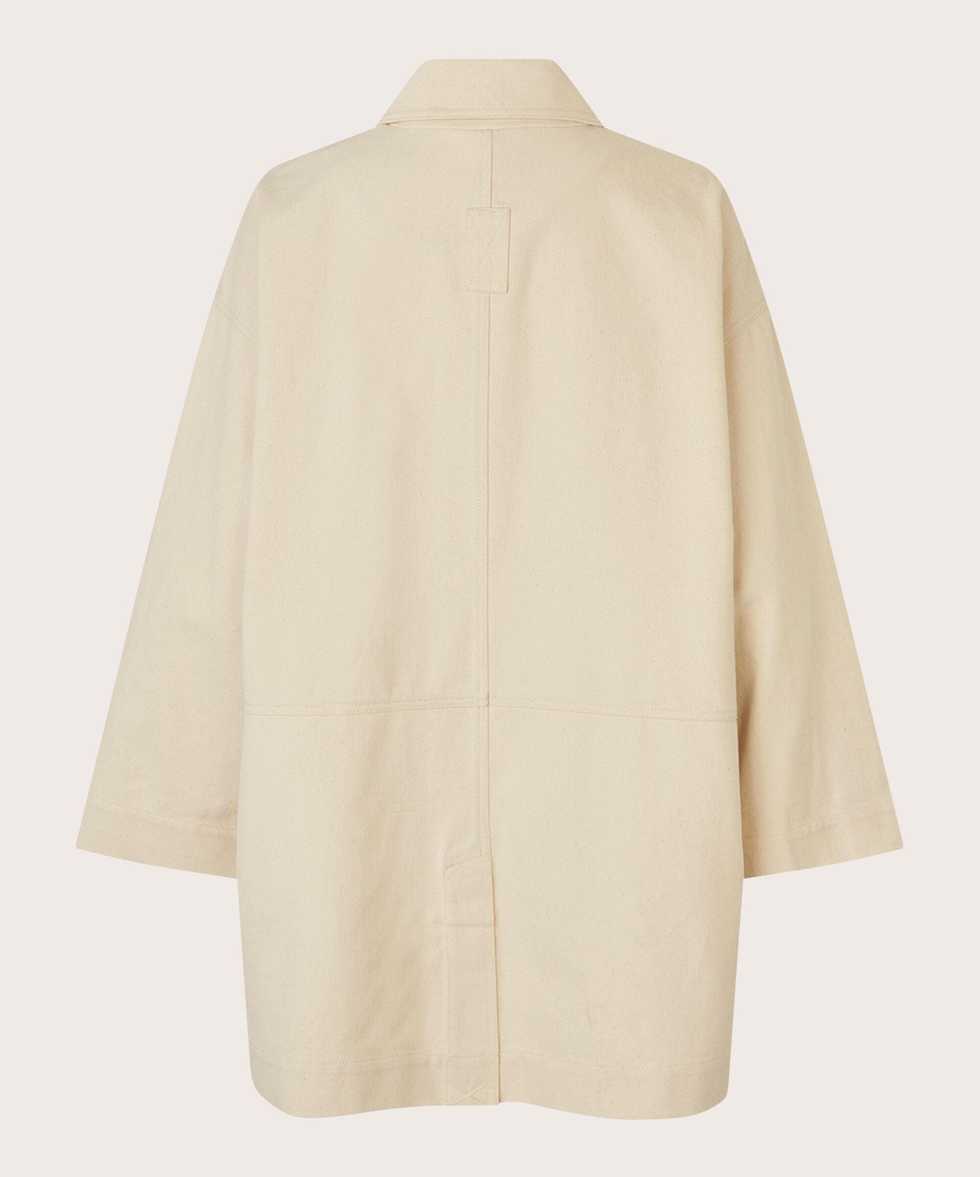 Manteau en coton avec fermeture boutonnée et grandes poches, Oyster White