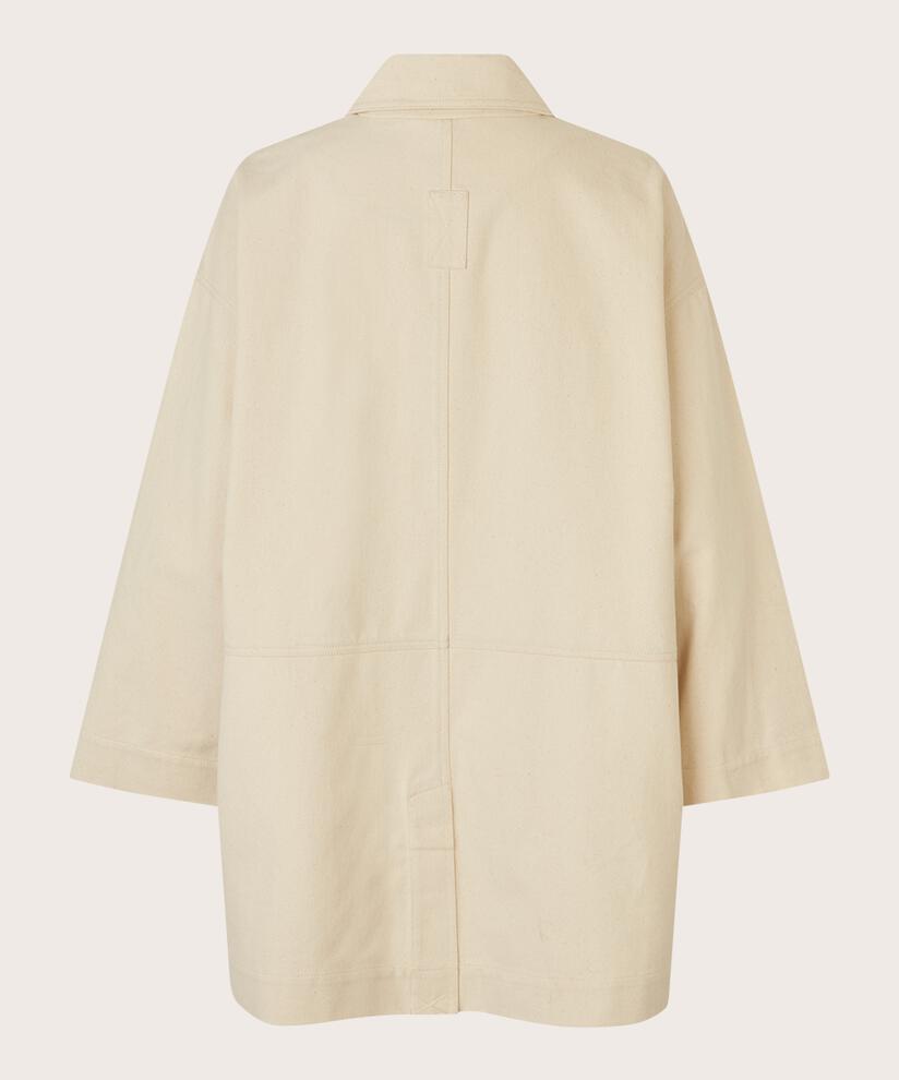Manteau en coton avec fermeture boutonnée et grandes poches, Oyster White