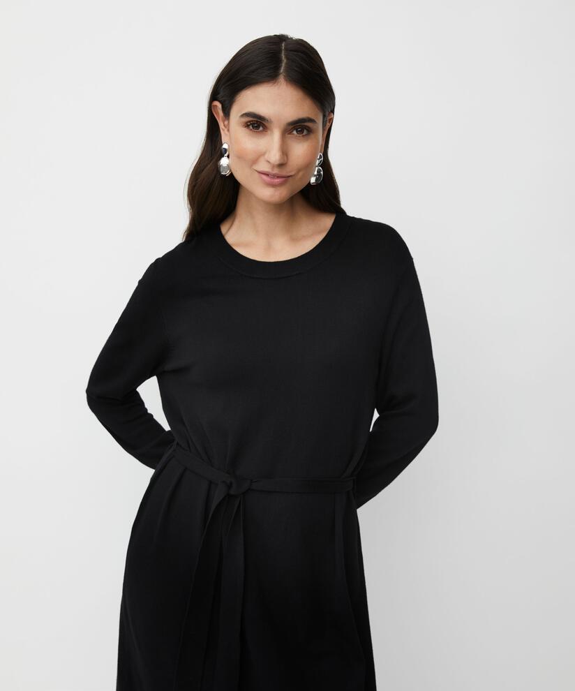 robe en maille fine avec ceinture à nouer, Black
