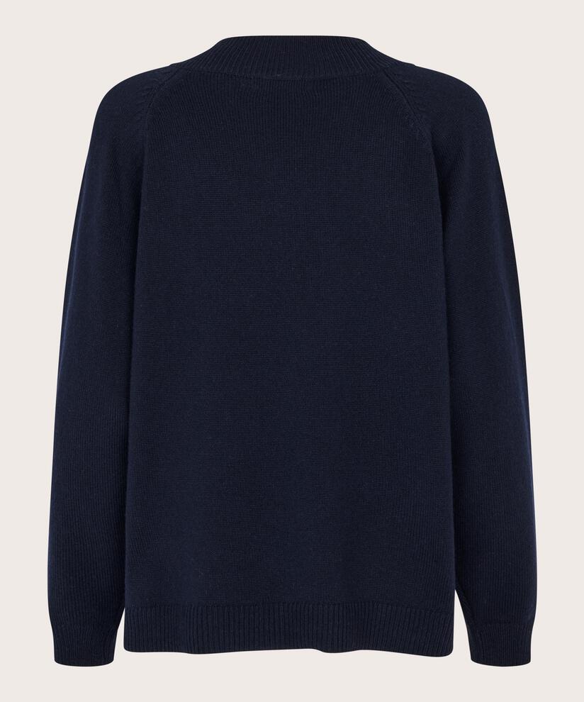 pull en laine mélangée avec col en V profond, Navy Blazer