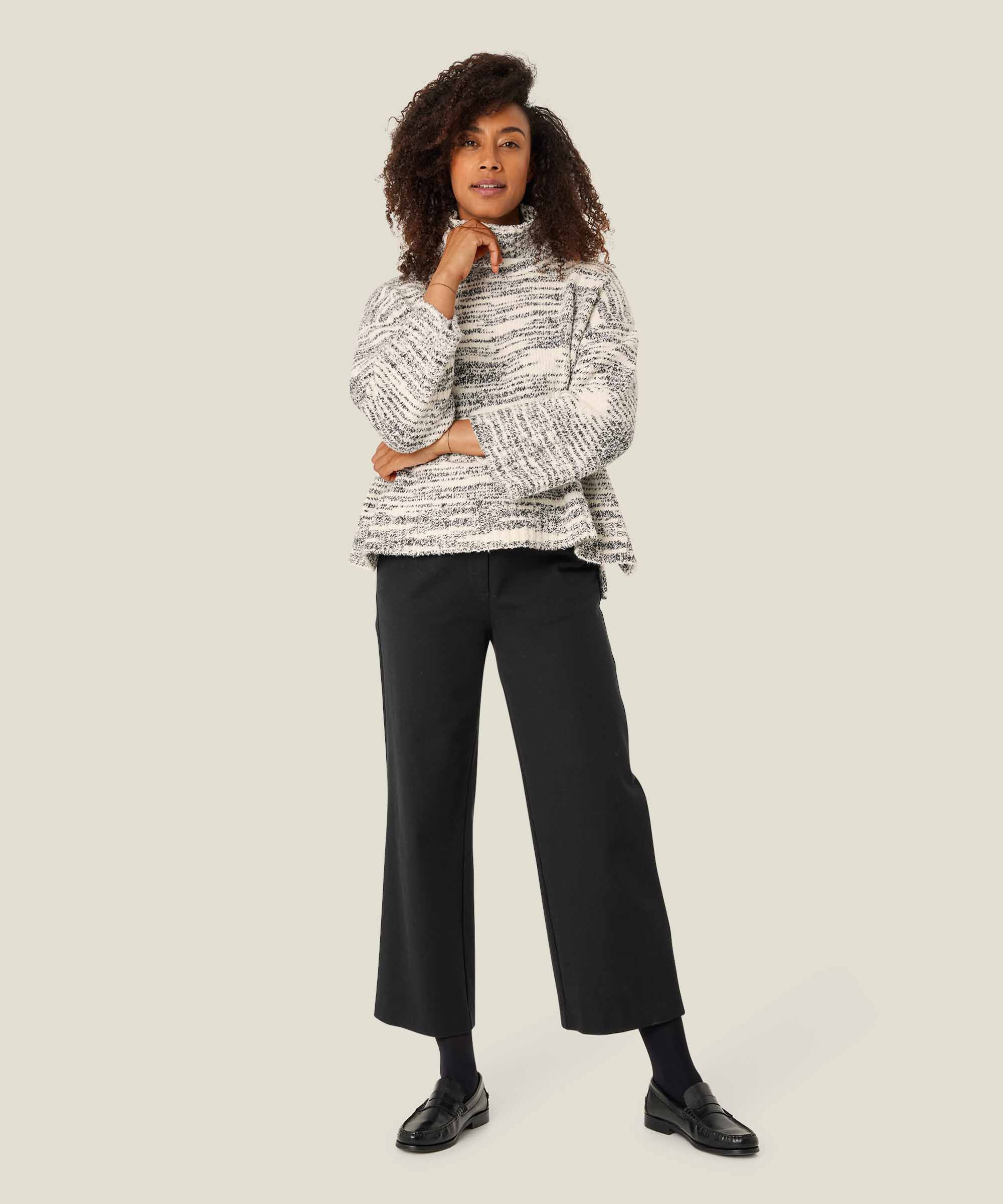 pull en maille à col montant et bords côtelés, Black