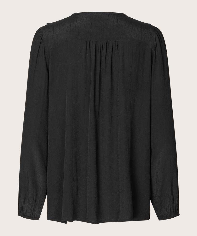 blouse en viscose à col en V et volants, Black
