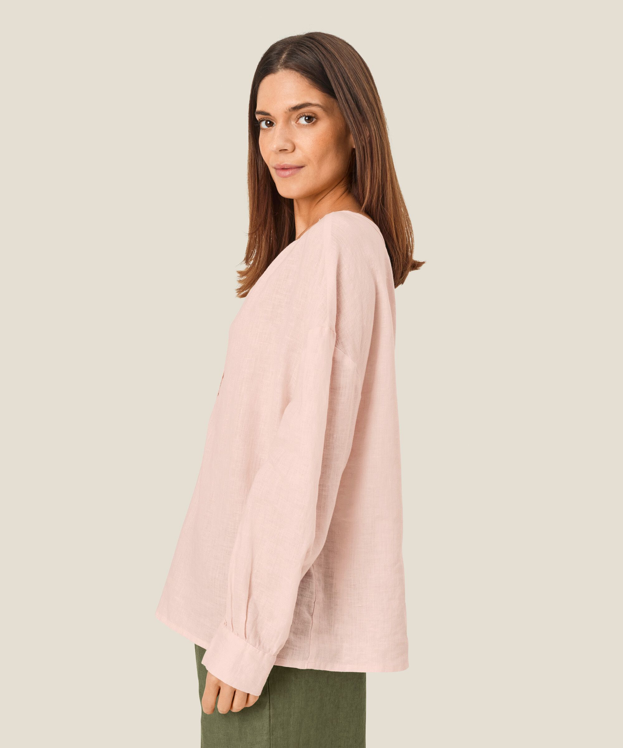 Blouse en lin avec patte de boutonnage, Mauve Chalk