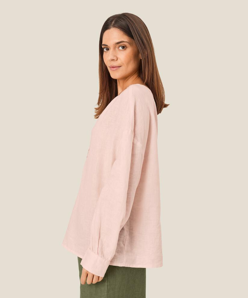 Blouse en lin avec patte de boutonnage, Mauve Chalk