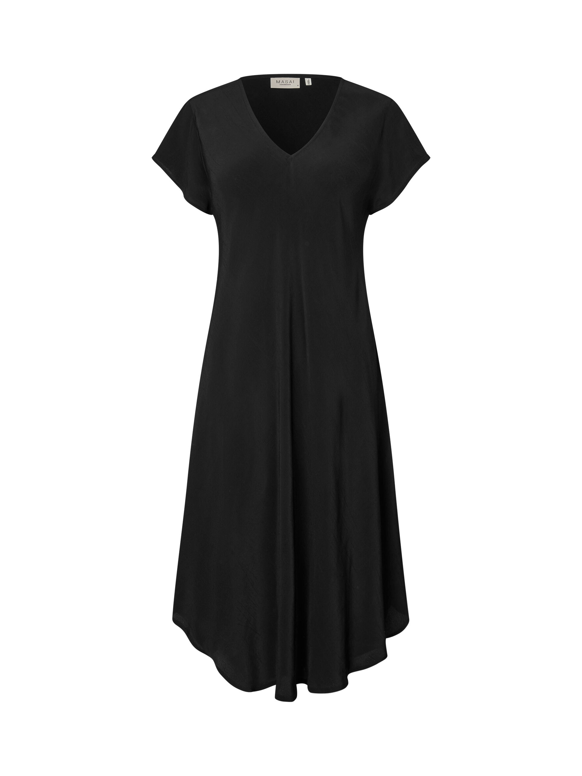 Robe en viscose &agrave; manches courtes et col en V, Black