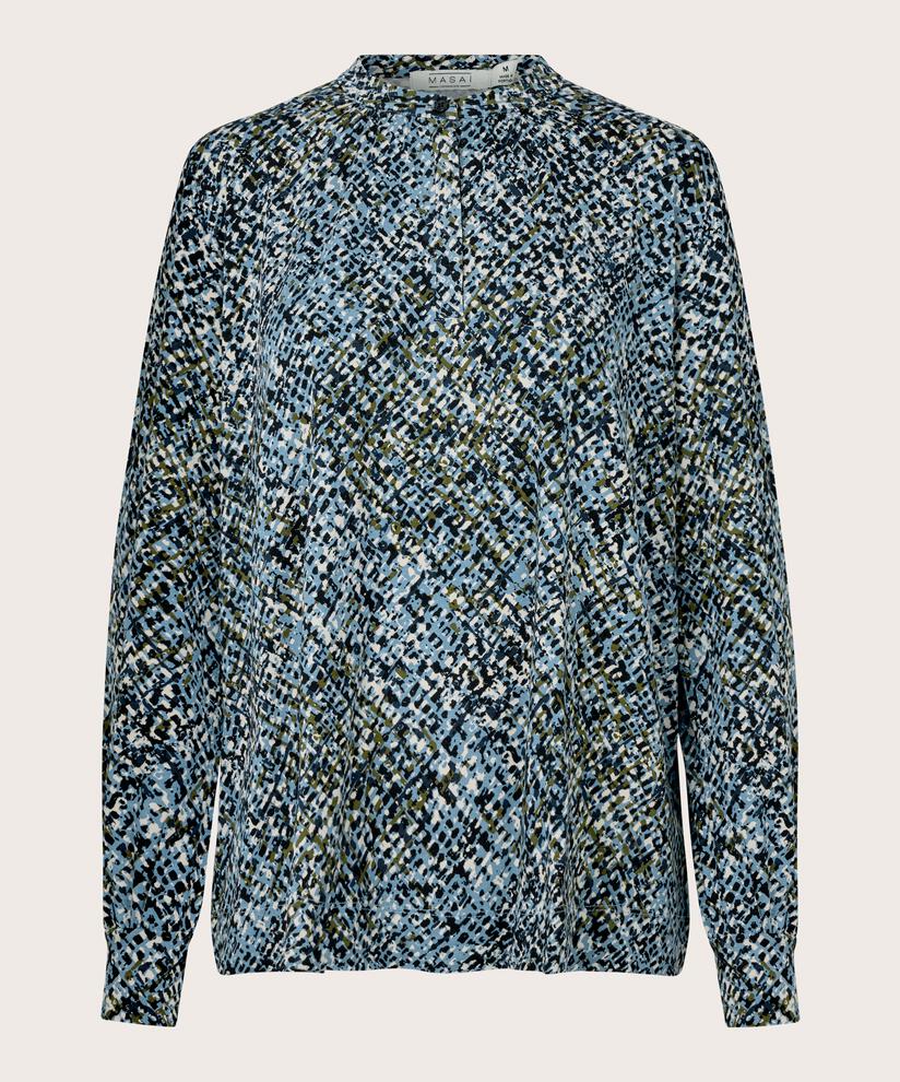 top en jersey imprimé avec détail boutonné dans le cou, Proven Blue