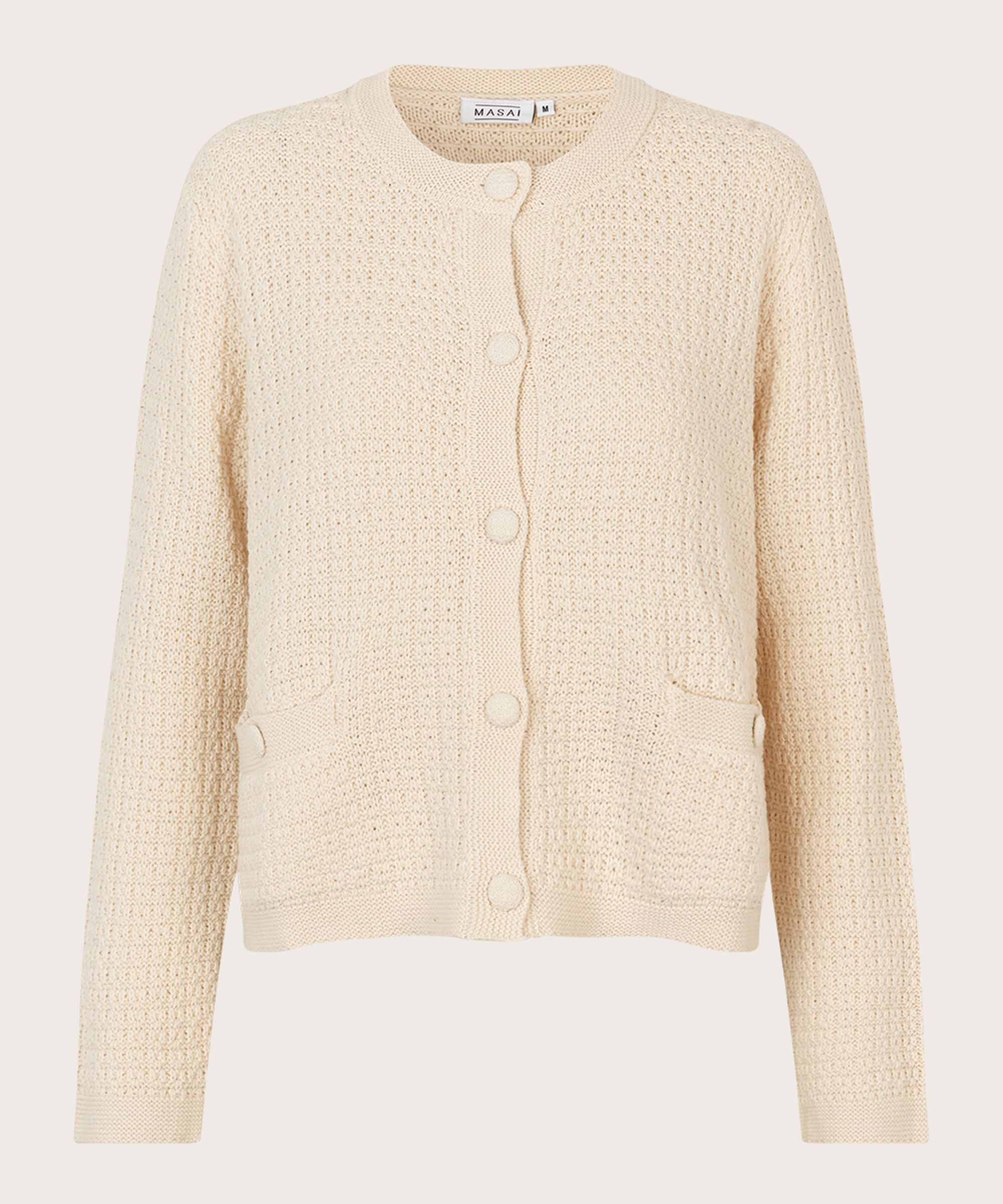 cardigan avec motif tricoté et boutons recouverts, Whitecap