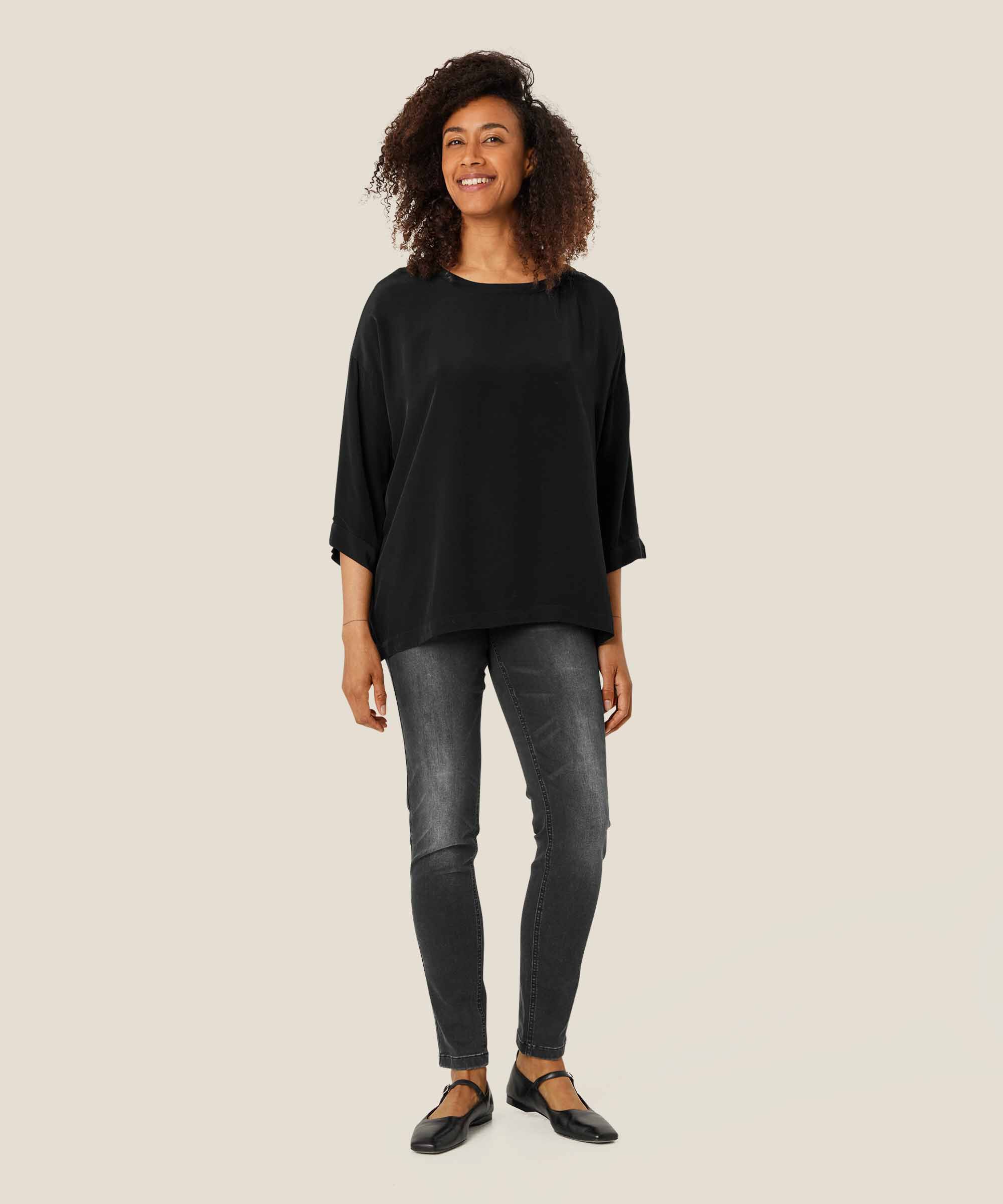 Blouse En Viscose À Manches 3/4, Black
