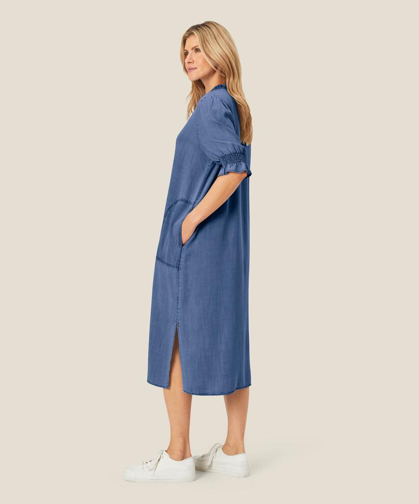 robe en jean avec volants au niveau du cou et poches fendues, Washed denim