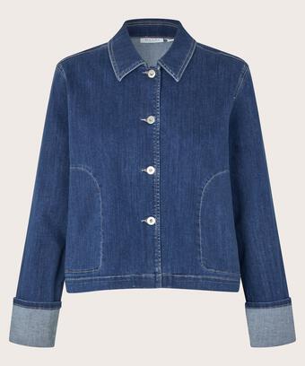 veste courte en jean avec fermeture à boutons, Blue Denim