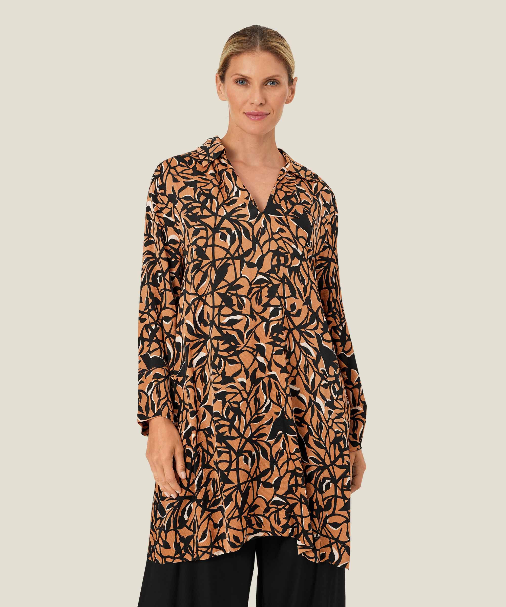 tunique en viscose imprimée à manches longues, Bisquit