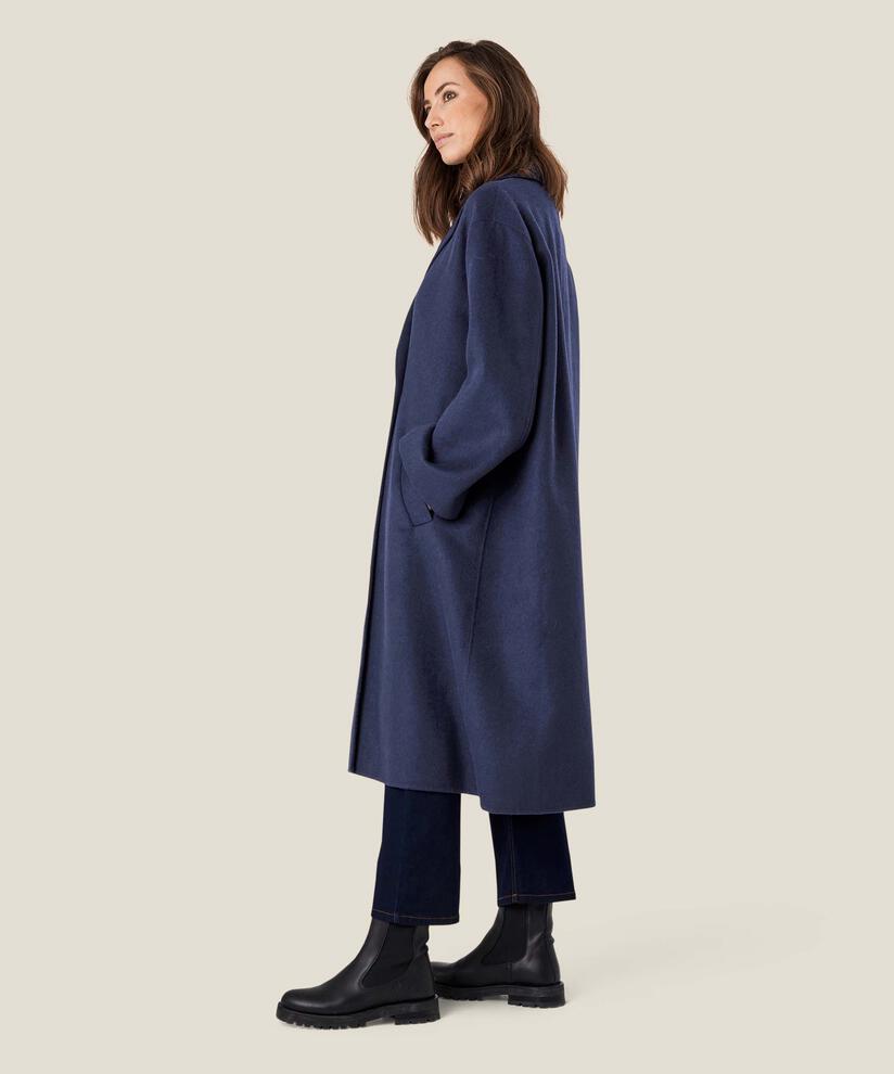 manteau long en laine avec liens, Maritime Blue