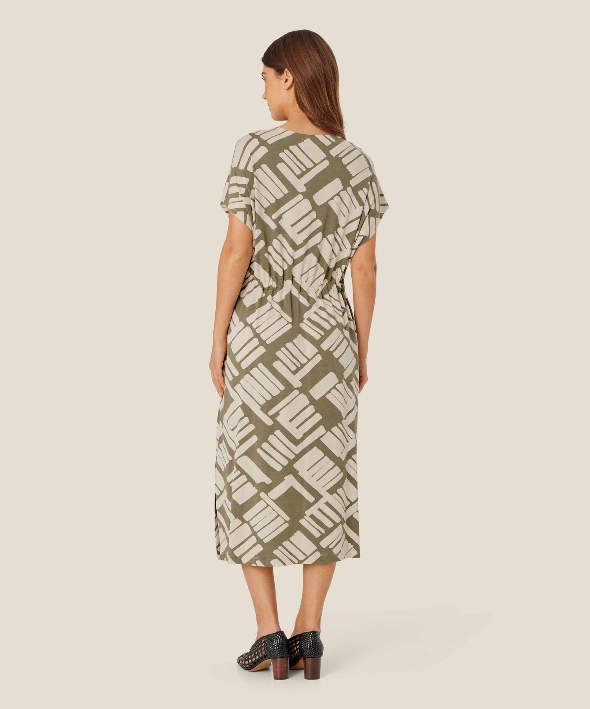robe en jersey imprimé avec lien à la taille, Dusky Green