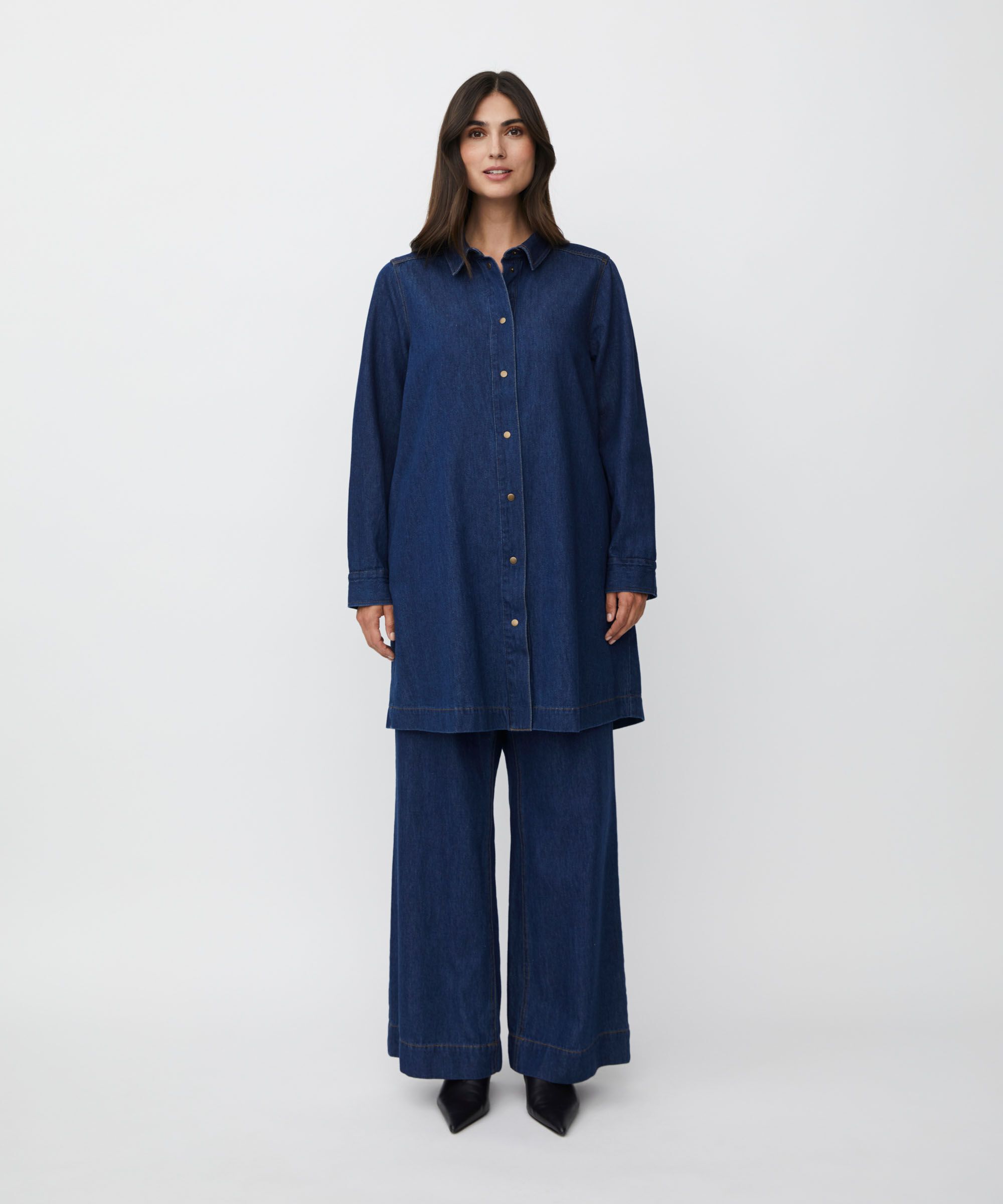 chemise en jean doux avec poches fendues, Dark Denim