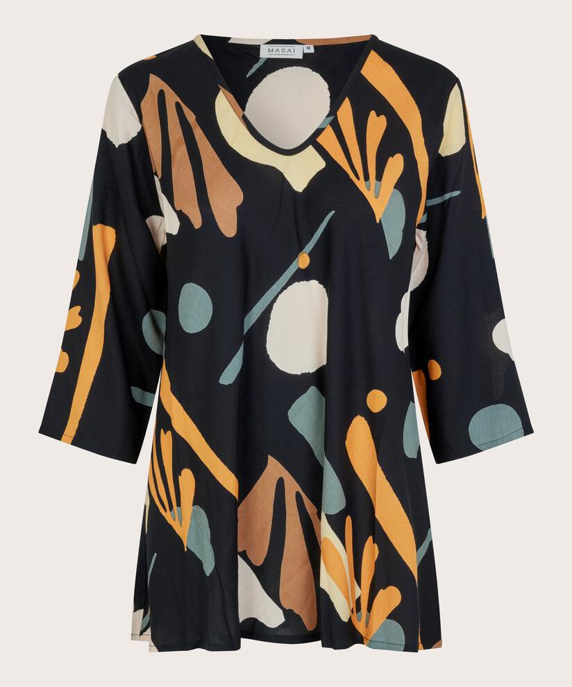 top en viscose à motif à manches trois-quarts, Butterscotch