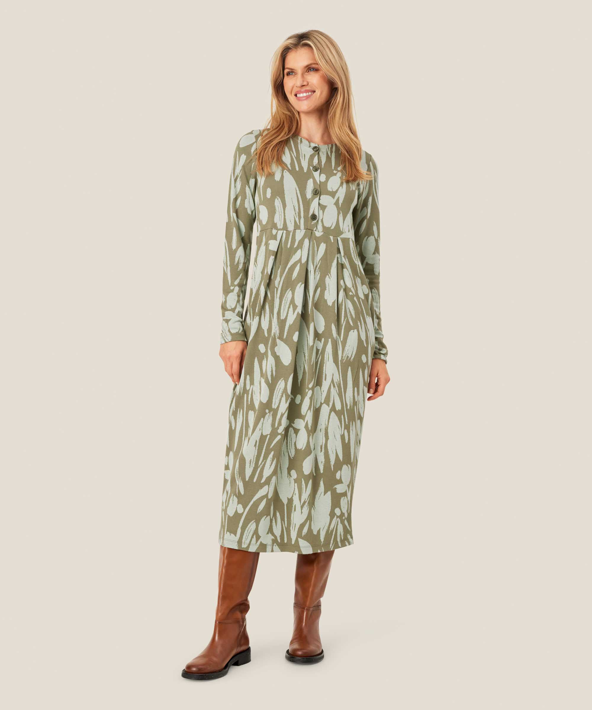 robe tulipe en jersey col rond avec boutons, Frosty Green