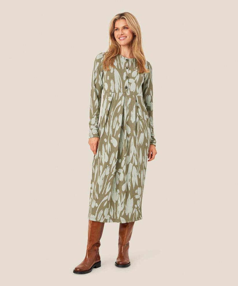 robe tulipe en jersey col rond avec boutons, Frosty Green