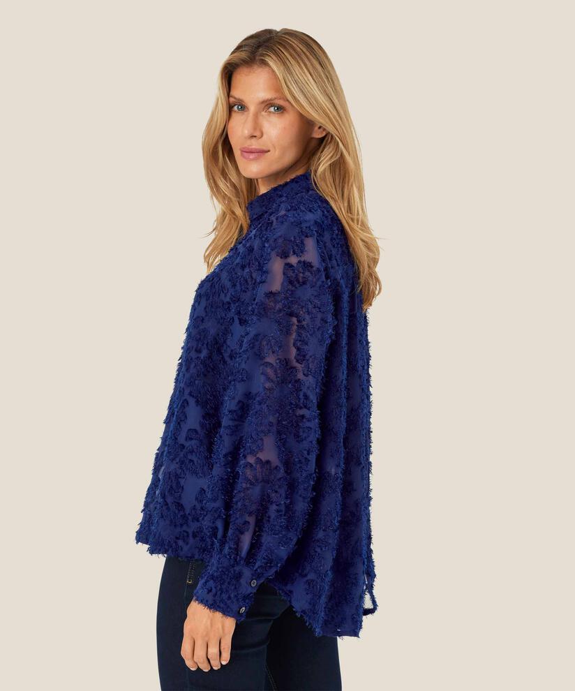 chemise transparente à fleurs tissées, Medieval blue