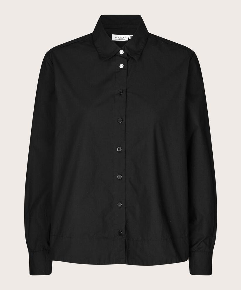 chemise en coton avec boutons simili, Black
