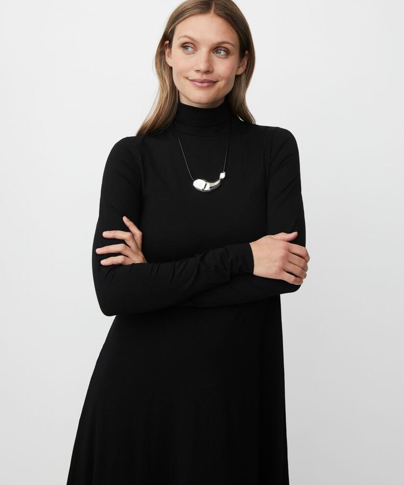 robe en jersey à manches longues et col montant, Black