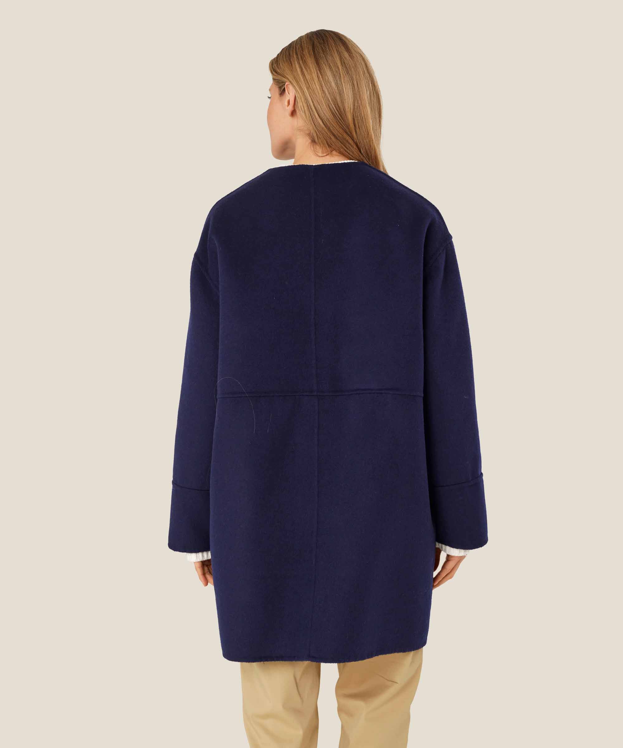 manteau classique en laine à col rond, Maritime Blue