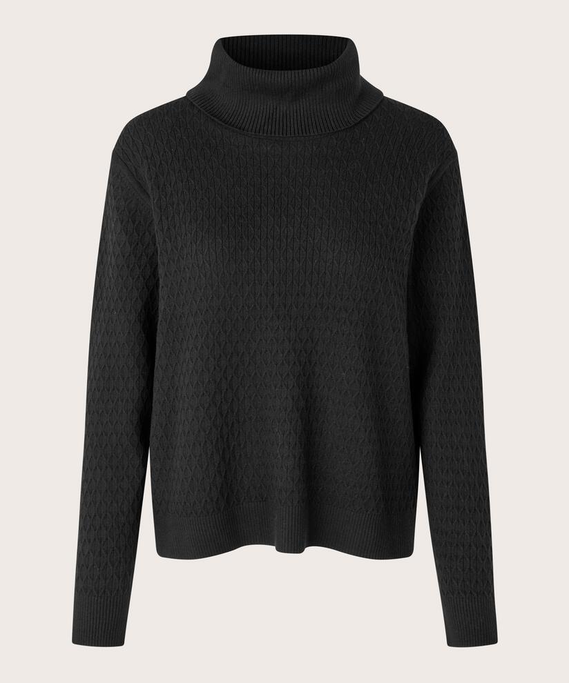 pull en maille à col roulé et motif arlequin, Black