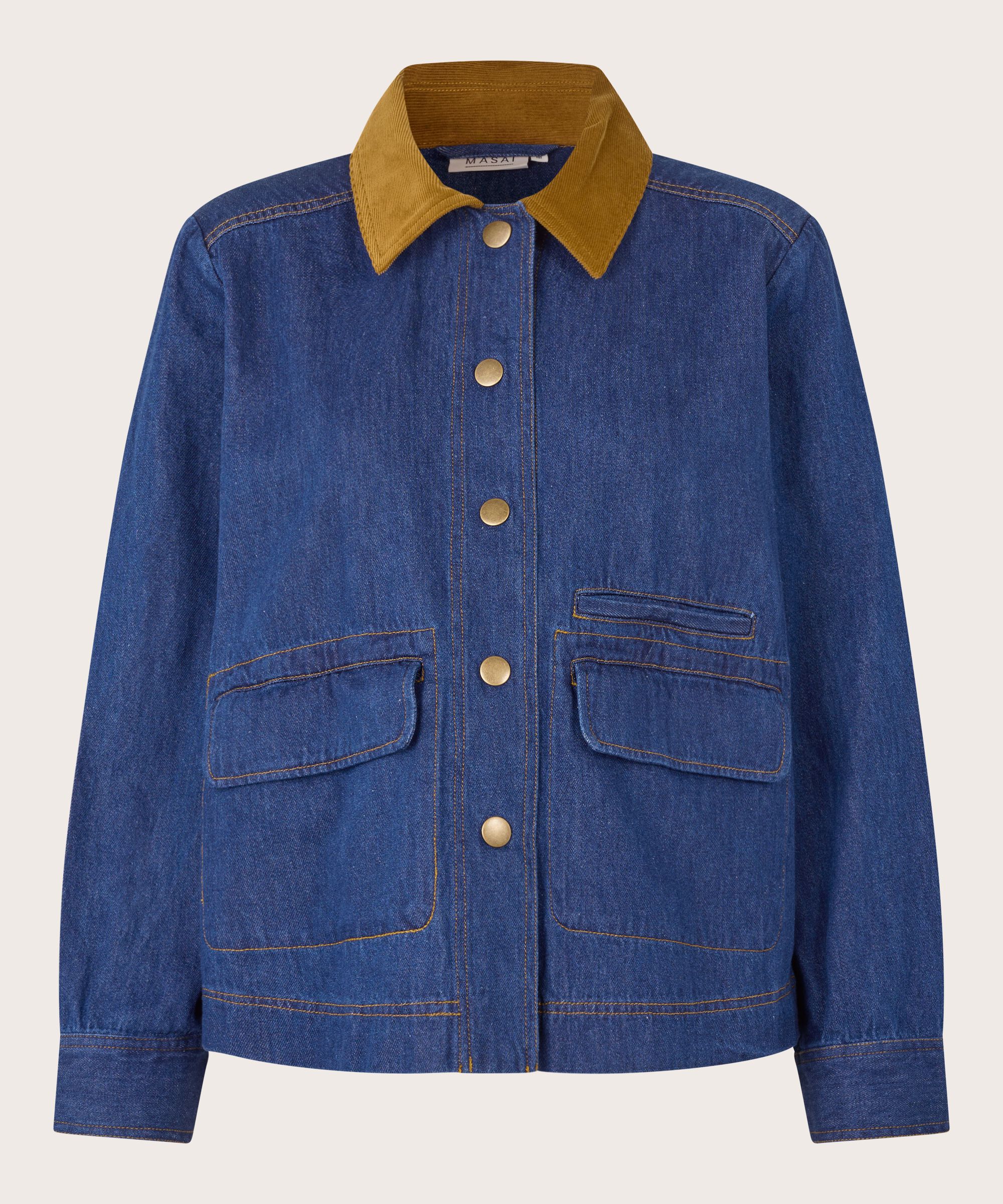 veste en jean avec col en velours et poches avant, Dark Denim