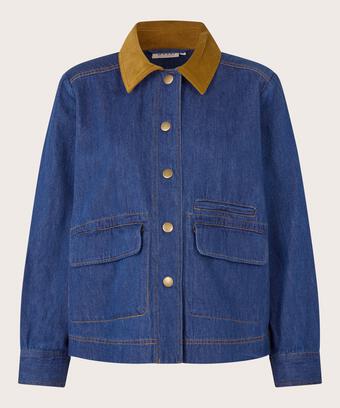 veste en jean avec col en velours et poches avant, Dark Denim