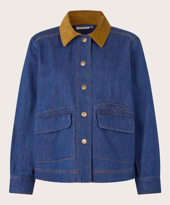 veste en jean avec col en velours et poches avant, Dark Denim