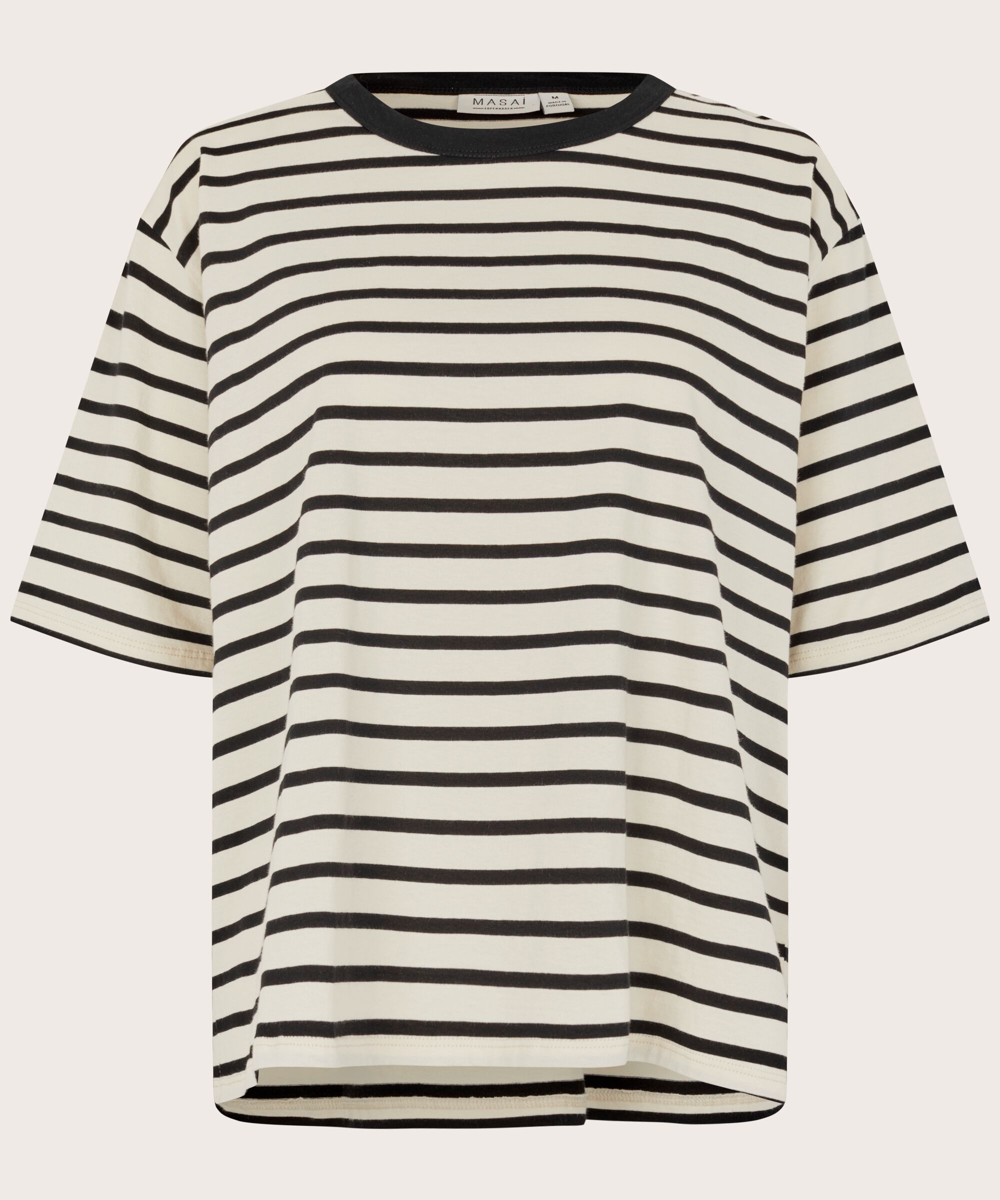 t-shirt rayé à col rond, Black