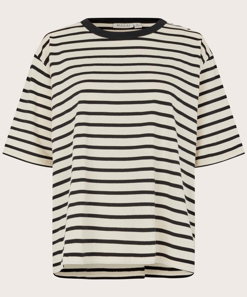 t-shirt rayé à col rond, Black