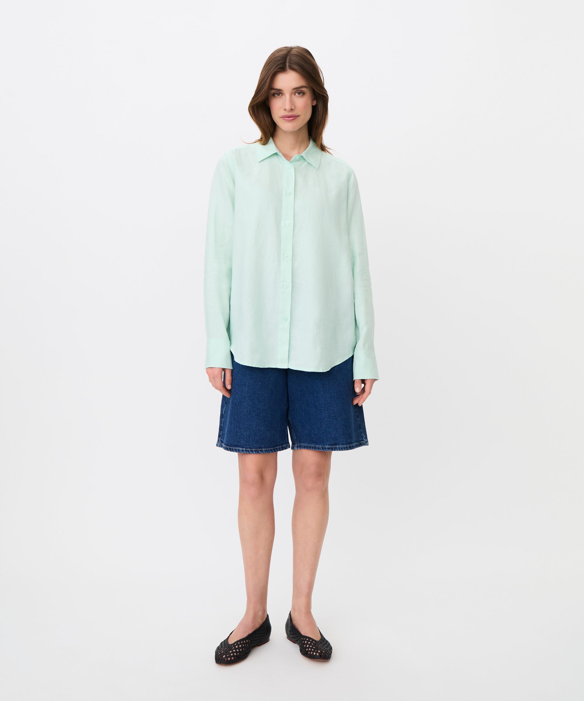 chemise en lin à manches longues, Dusty Aqua