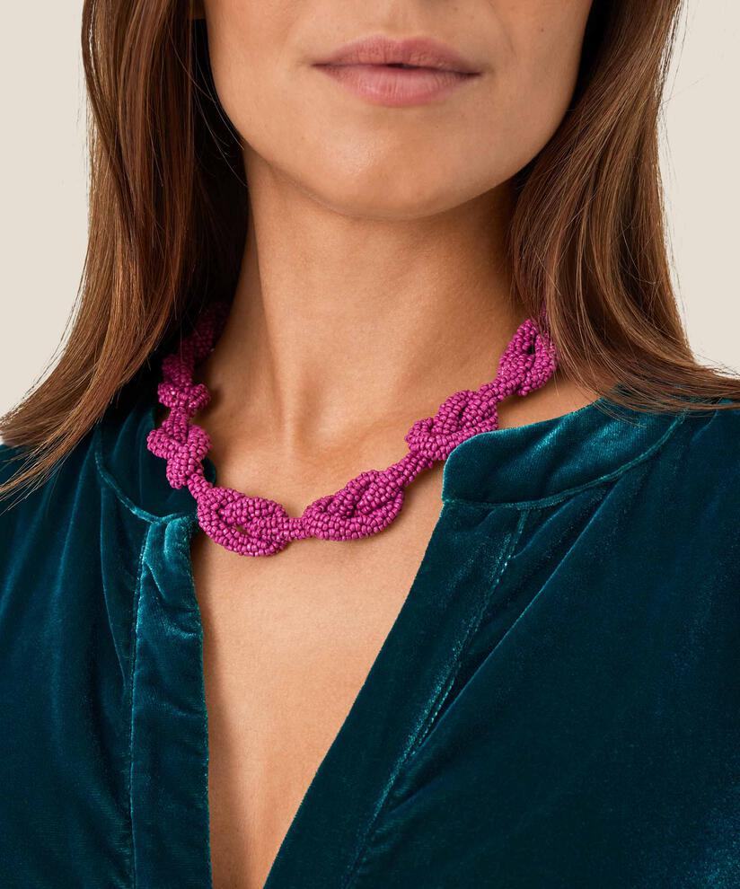 collier tressé avec perles de verre roses, Fuchsia Red