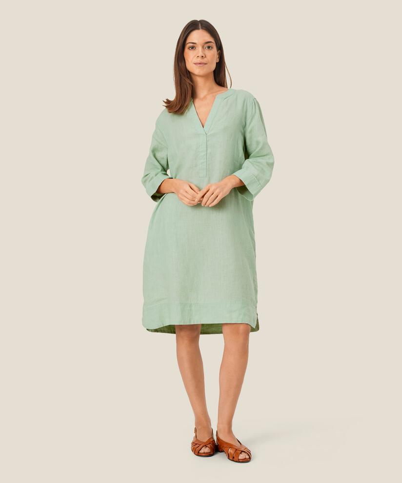 robe en lin avec col en V et poches fendues, Frosty Green