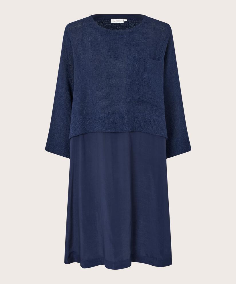 Robe avec corsage bouclé et jupe en viscose, Navy Blazer