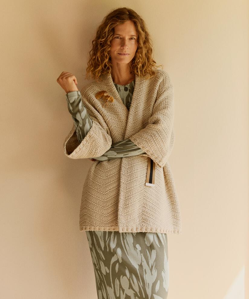 cardigan ouvert en mélange de coton, Whitecap