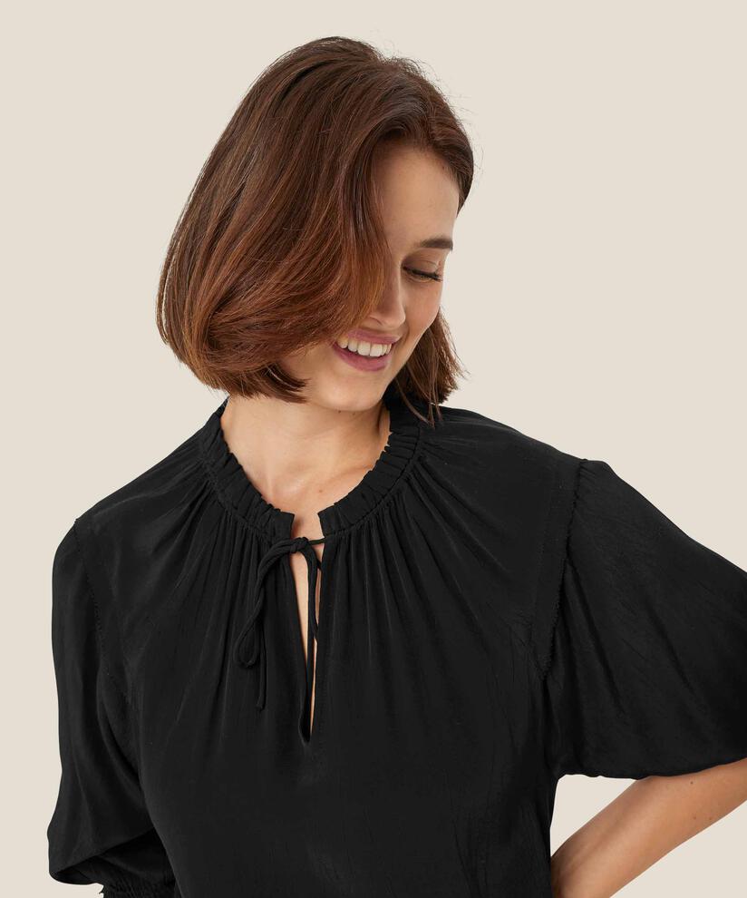 robe en viscose avec liens et détails volants, Black