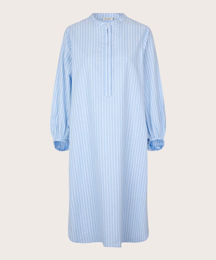 robe en coton rayé avec boutons, Blue Bonnet