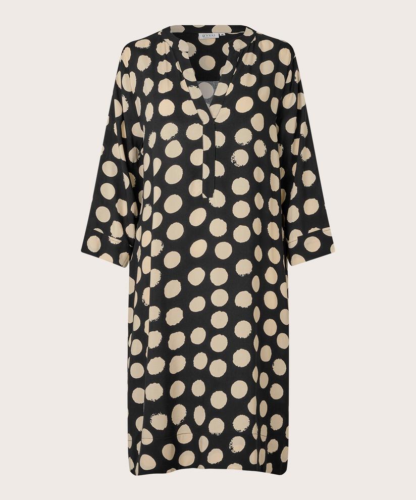Robe en viscose imprimée avec col en V et poches fendues, Black