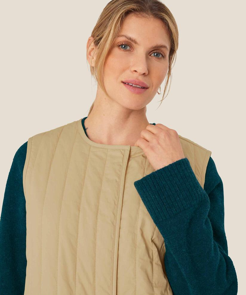 gilet matelassé à col rond, Pale Khaki