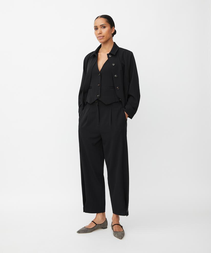 Pantalon Tissé Avec Stretch Et Bouton Sur La Jambe, Black